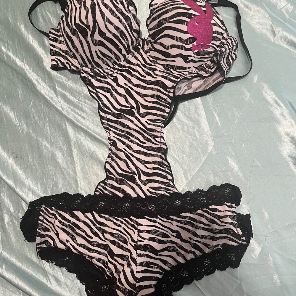 Playful Zebra Print Lingerie Set - Pink and Black Y2k